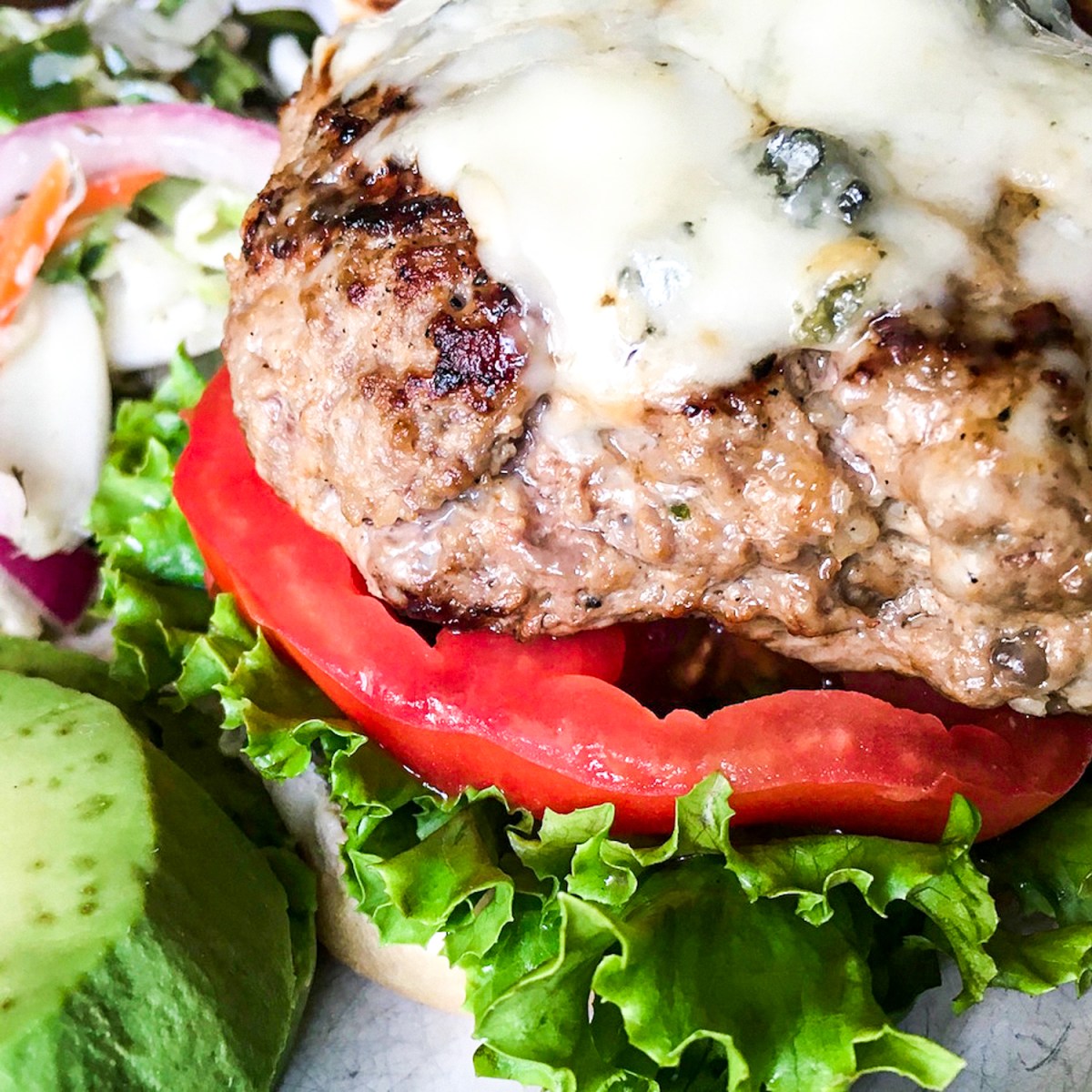 Super Juicy Grilled Burgers with                   Blue Cheese and&nbsp;Avocado